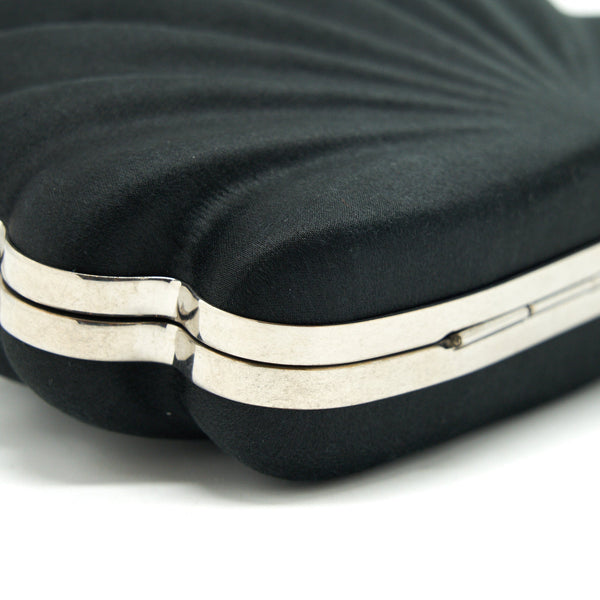 Balenciaga Satin Beads Shell Clutch black SHW | Designer Clutch Bag