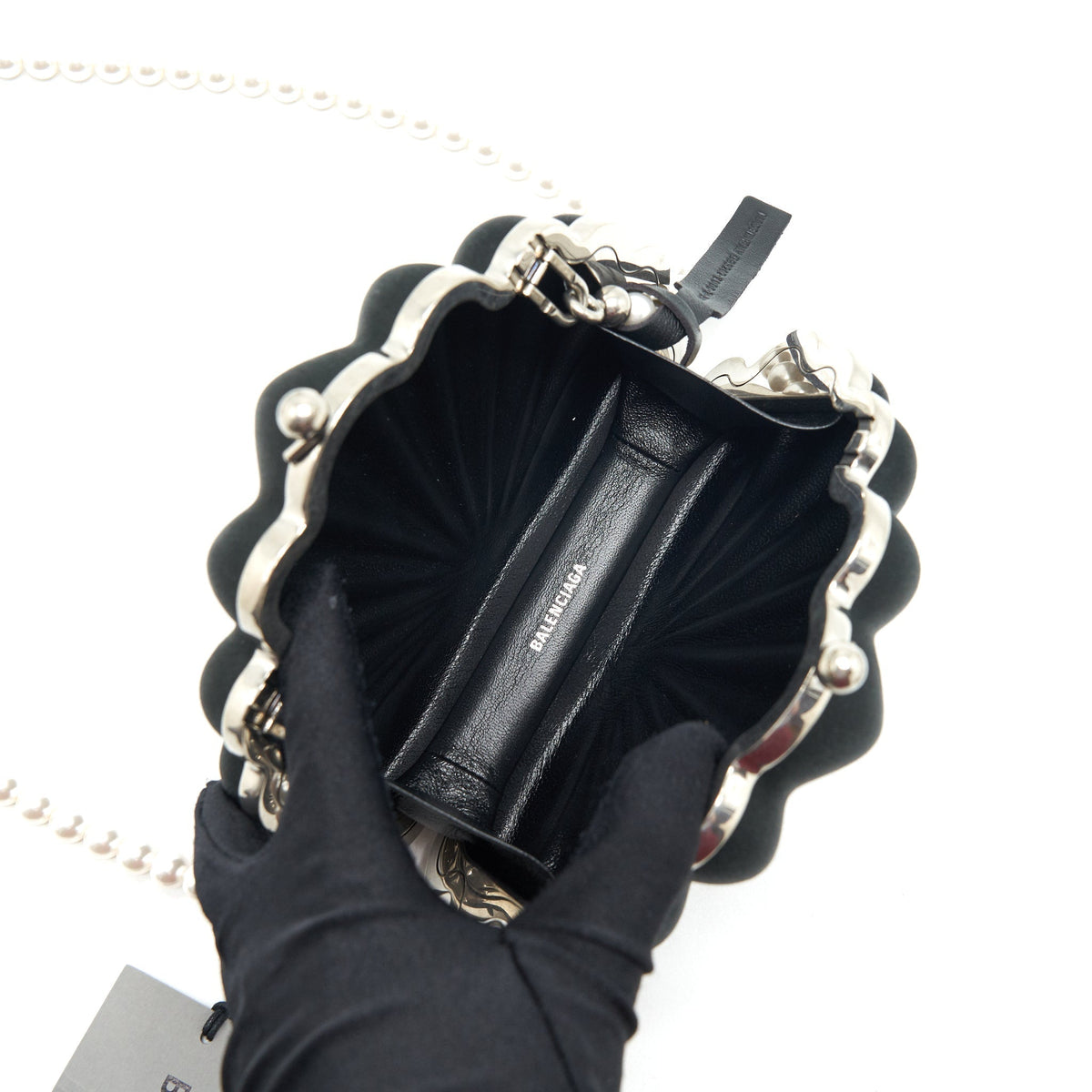 Balenciaga Satin Beads Shell Clutch black SHW | Designer Clutch Bag