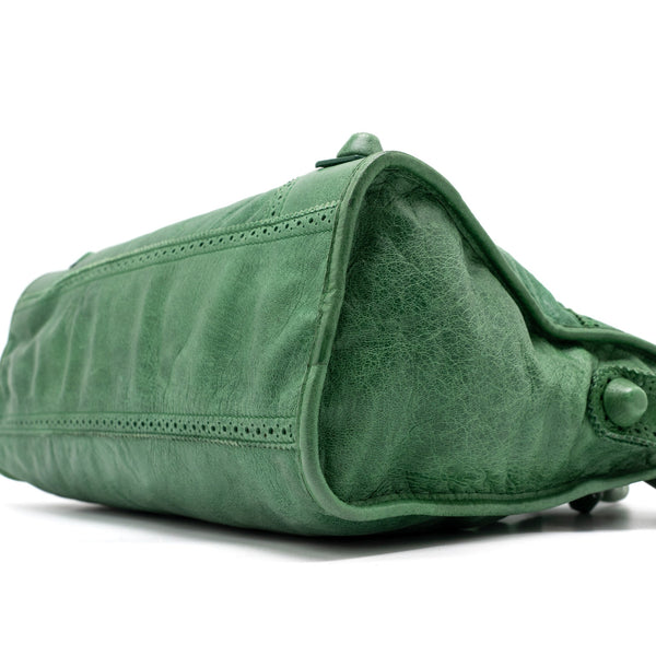 Balenciaga Lace City Bag Leather Green SHW — Designer Leather Handbag