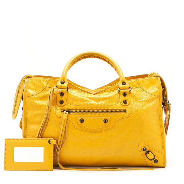 Balenciaga classic city bag yellow ruthenium hardware — Designer Leather Handbag