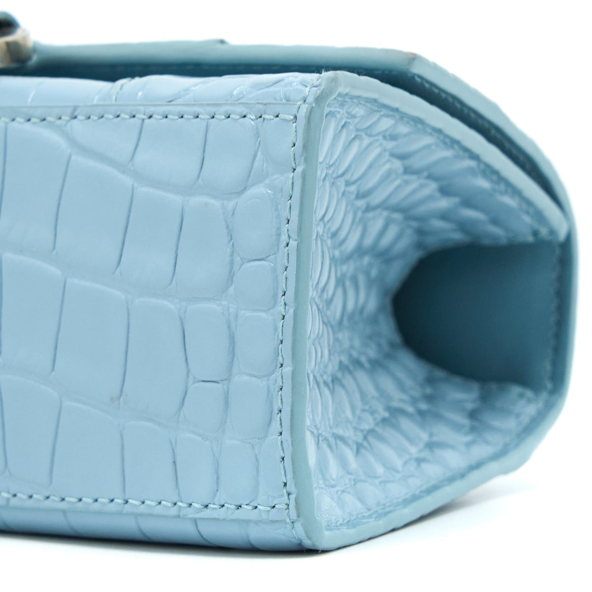 Balenciaga Hourglass XS Cro-Embossed Calfskin Light Blue SHW | Designer Top Handle Bag