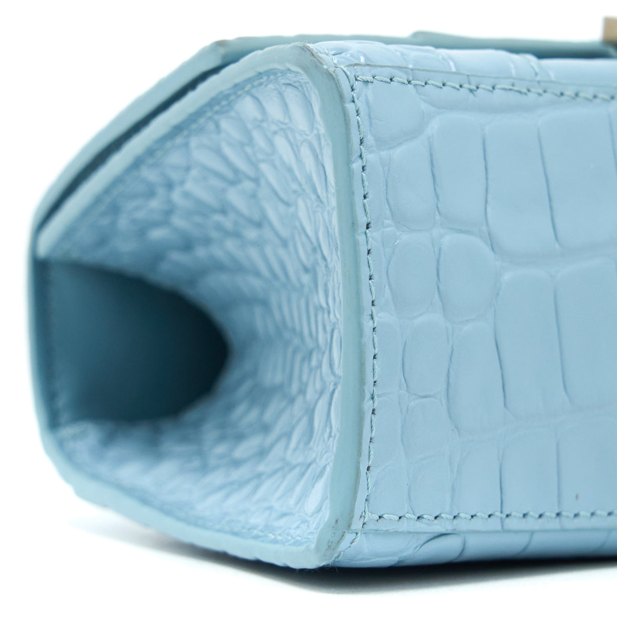 Balenciaga Hourglass XS Cro-Embossed Calfskin Light Blue SHW | Designer Top Handle Bag