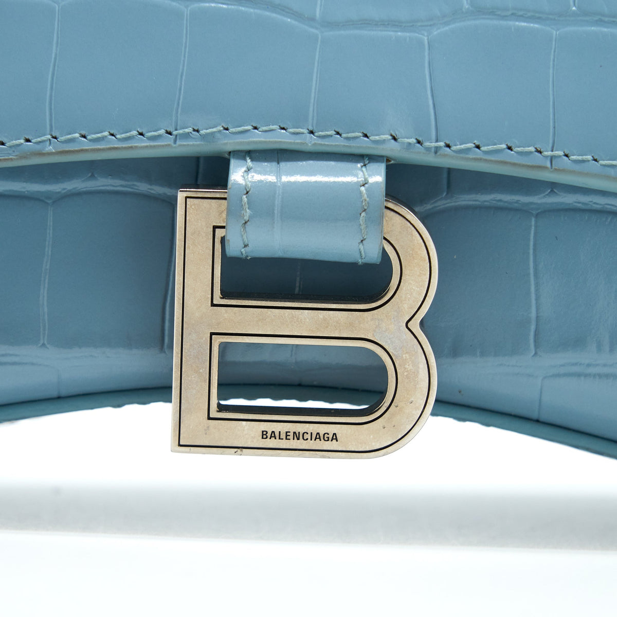 Balenciaga Hourglass XS Cro-Embossed Calfskin Light Blue SHW | Designer Top Handle Bag