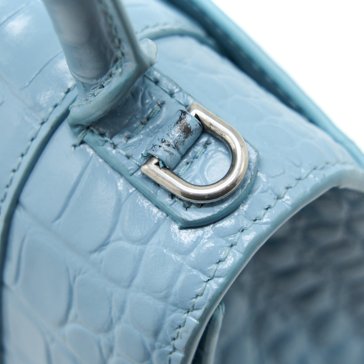 Balenciaga Hourglass XS Cro-Embossed Calfskin Light Blue SHW | Designer Top Handle Bag