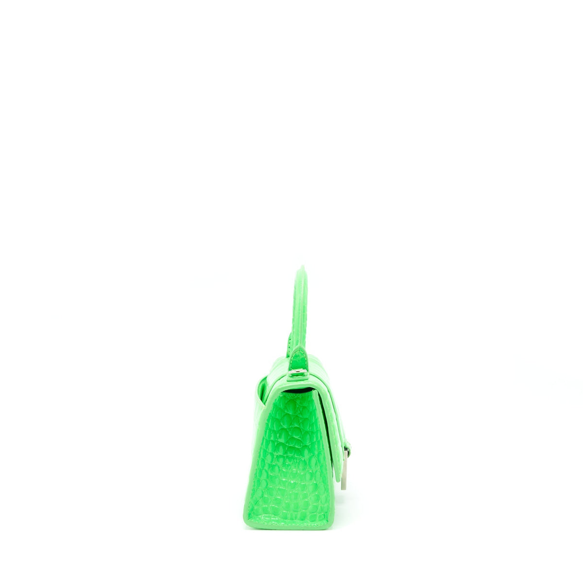 Balenciaga Hourglass XS Croc Embossed Calfskin Green SHW | Designer Top Handle Bag