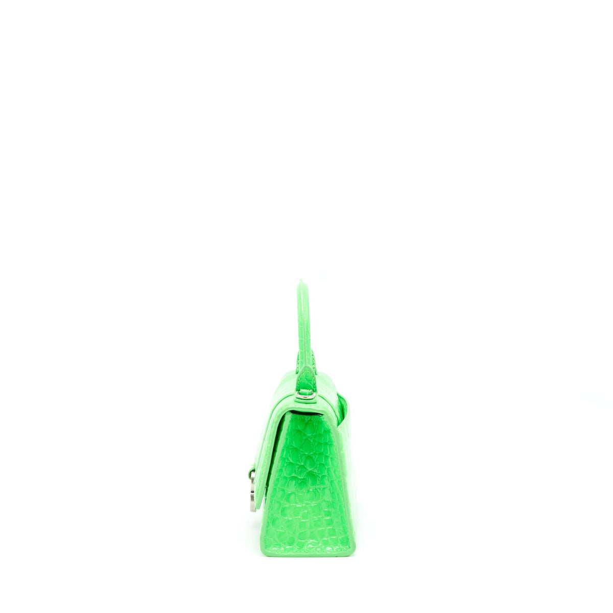 Balenciaga Hourglass XS Croc Embossed Calfskin Green SHW | Designer Top Handle Bag