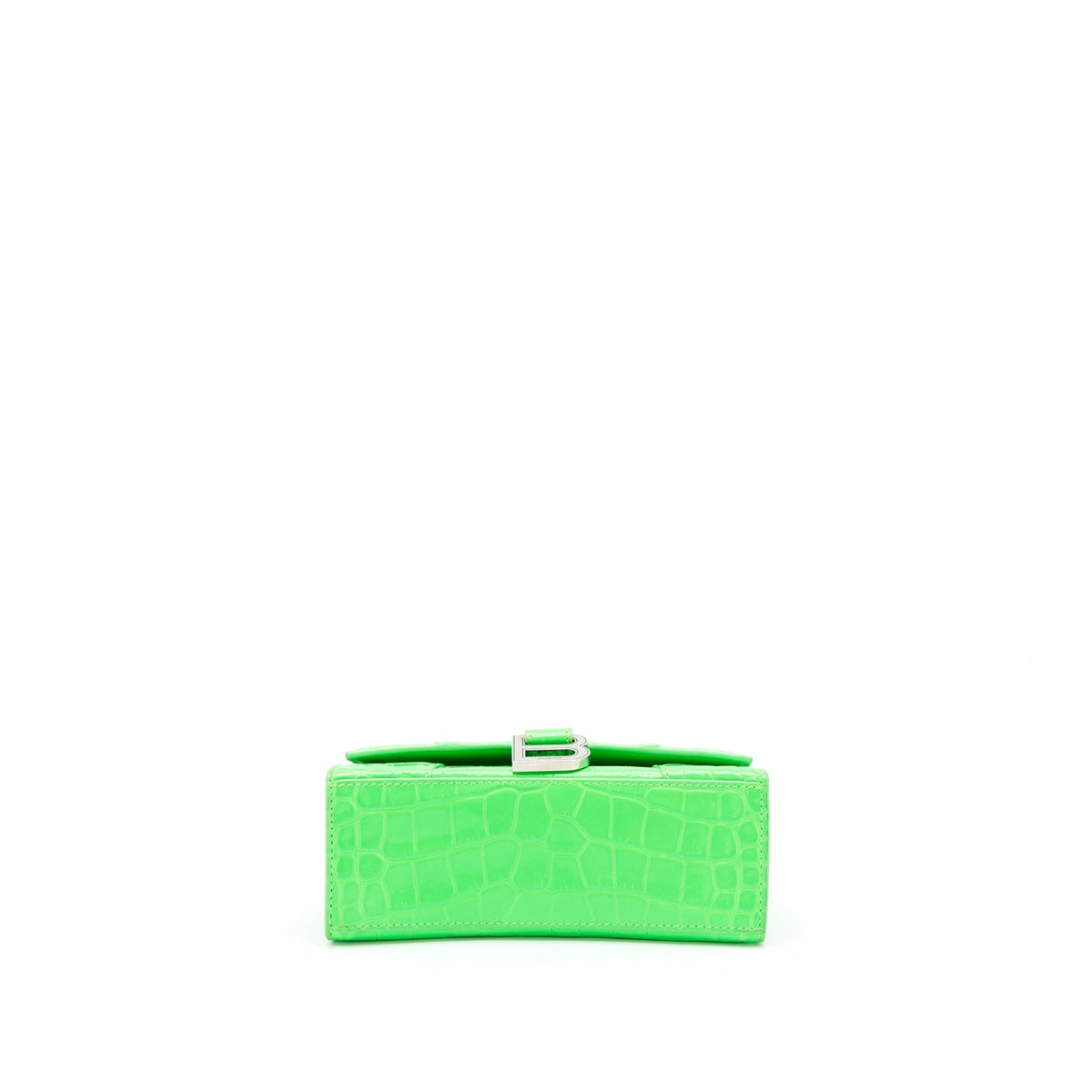 Balenciaga Hourglass XS Croc Embossed Calfskin Green SHW | Designer Top Handle Bag
