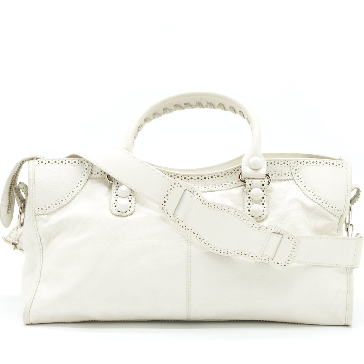 Balenciaga authentic luxury handbag White leather craftsmanship