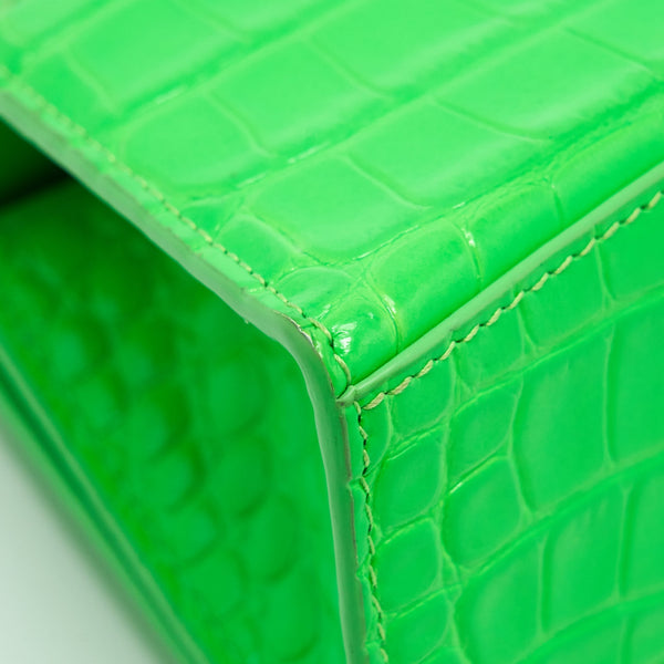 Balenciaga Hourglass XS Croc Embossed Calfskin Green SHW | Designer Top Handle Bag