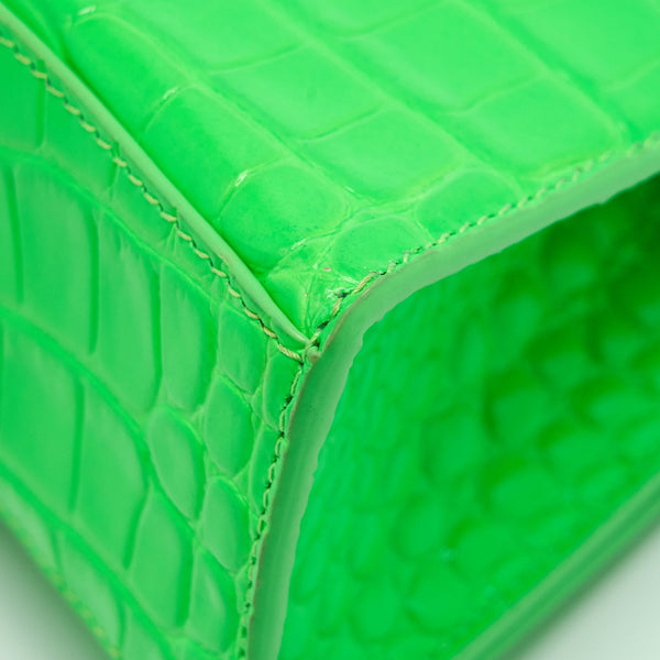 Balenciaga Hourglass XS Croc Embossed Calfskin Green SHW | Designer Top Handle Bag