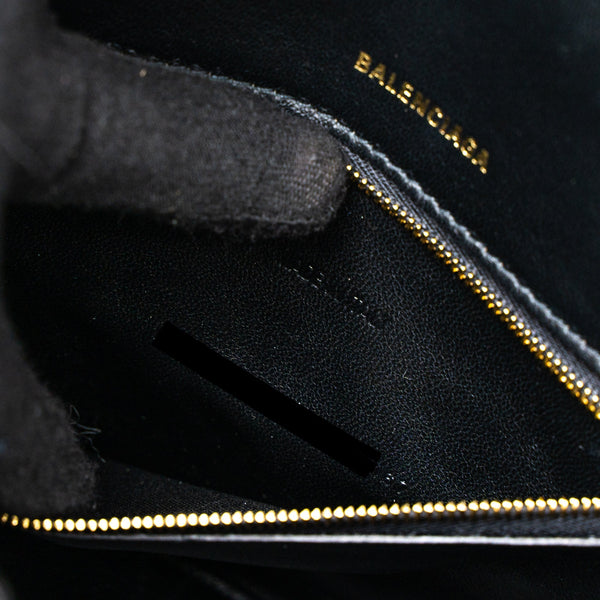 Balenciaga Hourglass Small Handbag Croc Embossed Calfskin Black GHW | Designer Top Handle Bag