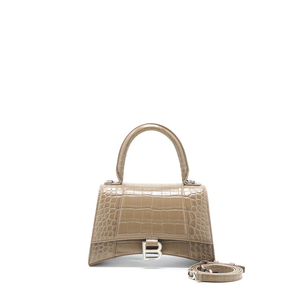 Balenciaga Small Hourglass Bag Cro Embossed Calfskin Dark Beige SHW — Designer Top Handle Bag
