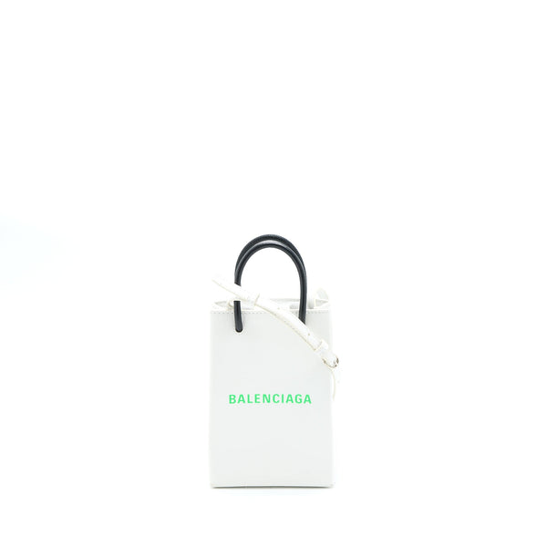 Balenciaga Mini Shopping Phone Pouch Calfskin White/Multicolour SHW — Designer Phone Pouch