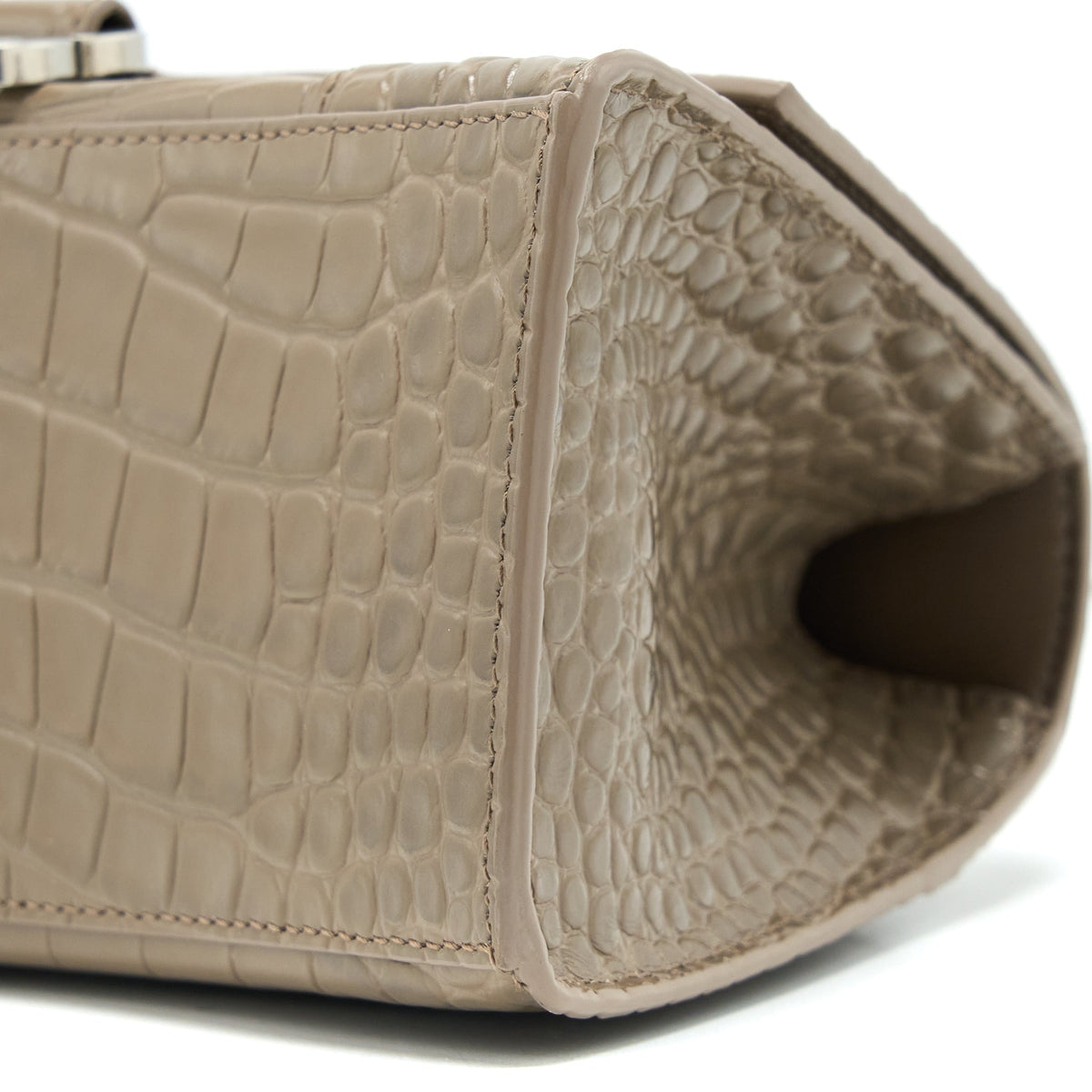 Balenciaga Small Hourglass Bag Cro Embossed Calfskin Dark Beige SHW — Designer Top Handle Bag