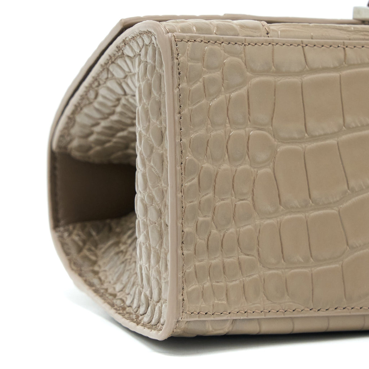 Balenciaga Small Hourglass Bag Cro Embossed Calfskin Dark Beige SHW — Designer Top Handle Bag
