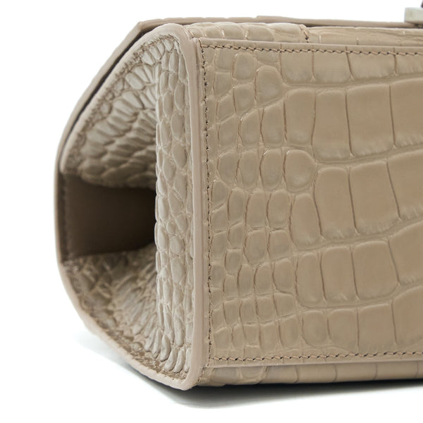 Balenciaga Small Hourglass Bag Cro Embossed Calfskin Dark Beige SHW — Designer Top Handle Bag
