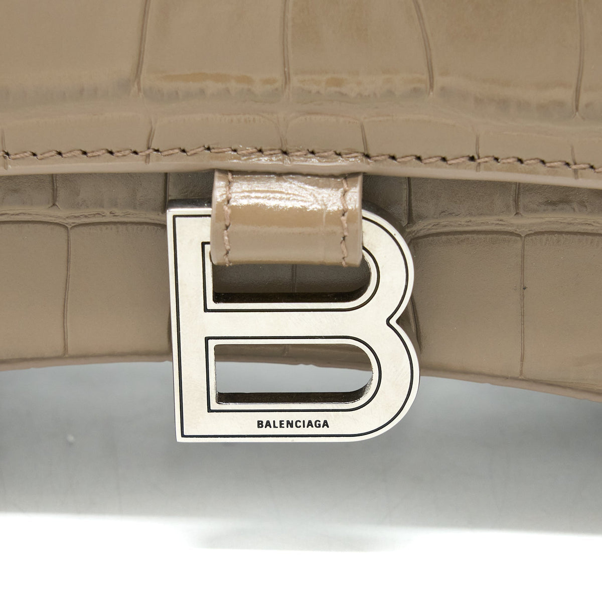Balenciaga Small Hourglass Bag Cro Embossed Calfskin Dark Beige SHW — Designer Top Handle Bag