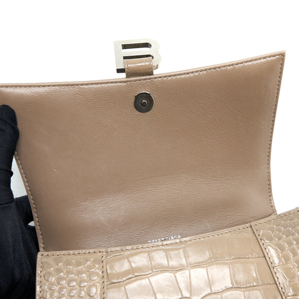 Balenciaga Small Hourglass Bag Cro Embossed Calfskin Dark Beige SHW — Designer Top Handle Bag