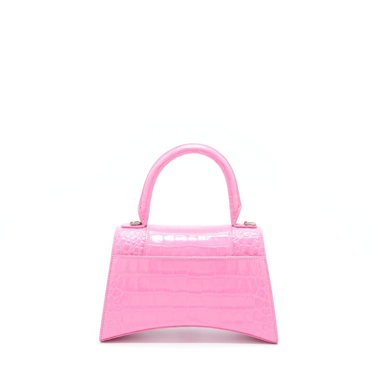 Balenciaga Hourglass Croc Embossed Pink SHW | Designer Top Handle Bag