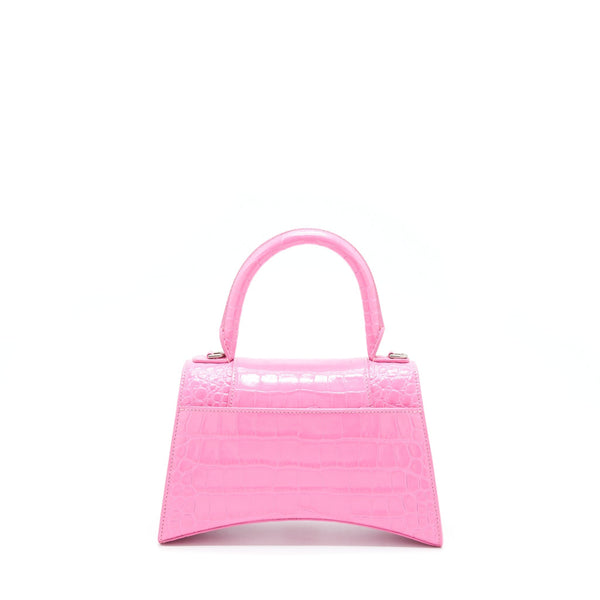 Balenciaga Hourglass Croc Embossed Pink SHW | Designer Top Handle Bag