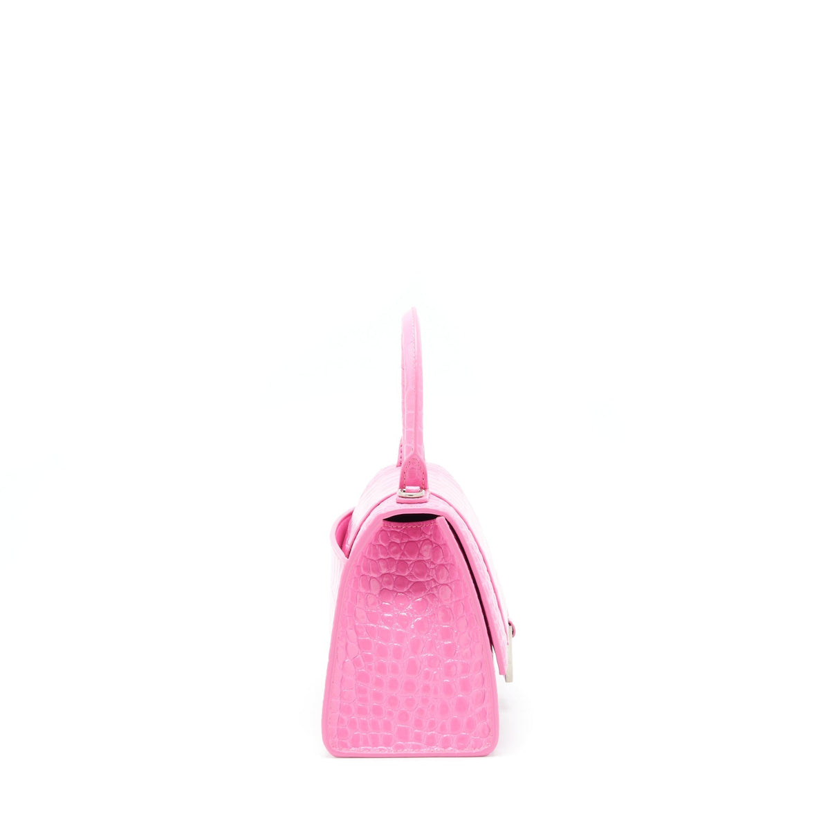 Balenciaga Hourglass Croc Embossed Pink SHW | Designer Top Handle Bag