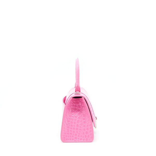 Balenciaga Hourglass Croc Embossed Pink SHW | Designer Top Handle Bag
