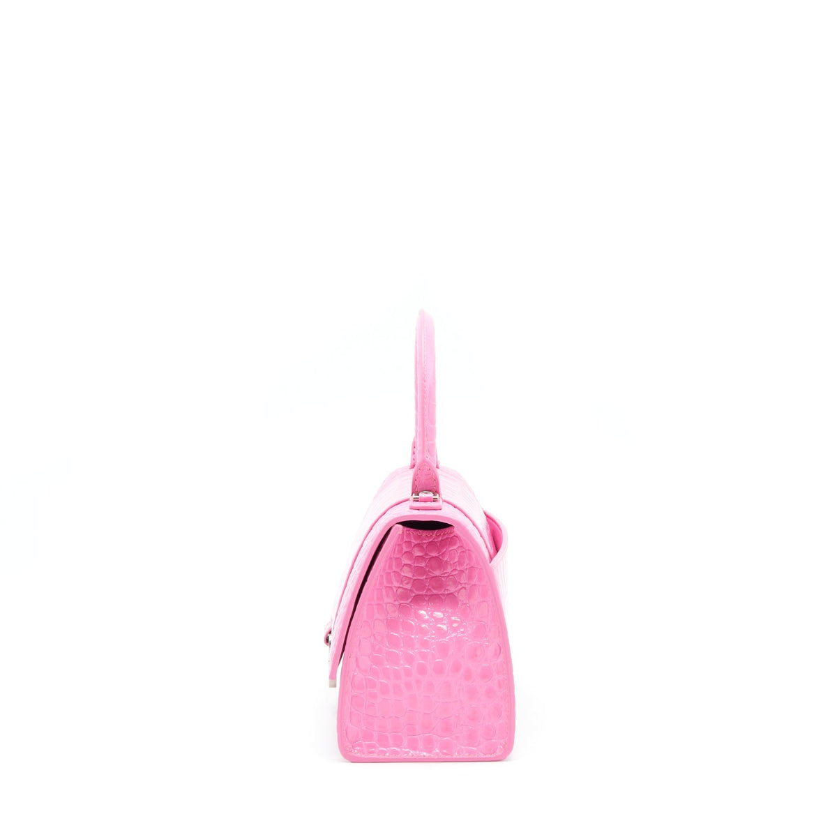 Balenciaga Hourglass Croc Embossed Pink SHW | Designer Top Handle Bag
