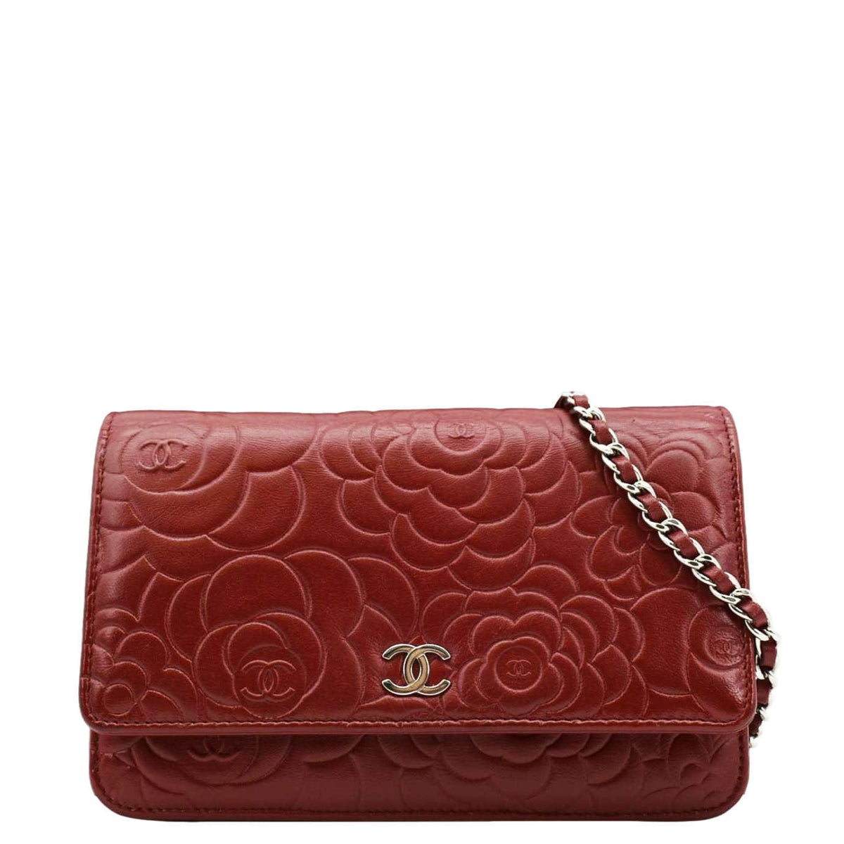 Chanel Wallets? Chanel Camellia Wallet On Chain Leather Crossbody Bag Red Elegant Everyday Leather Wallet