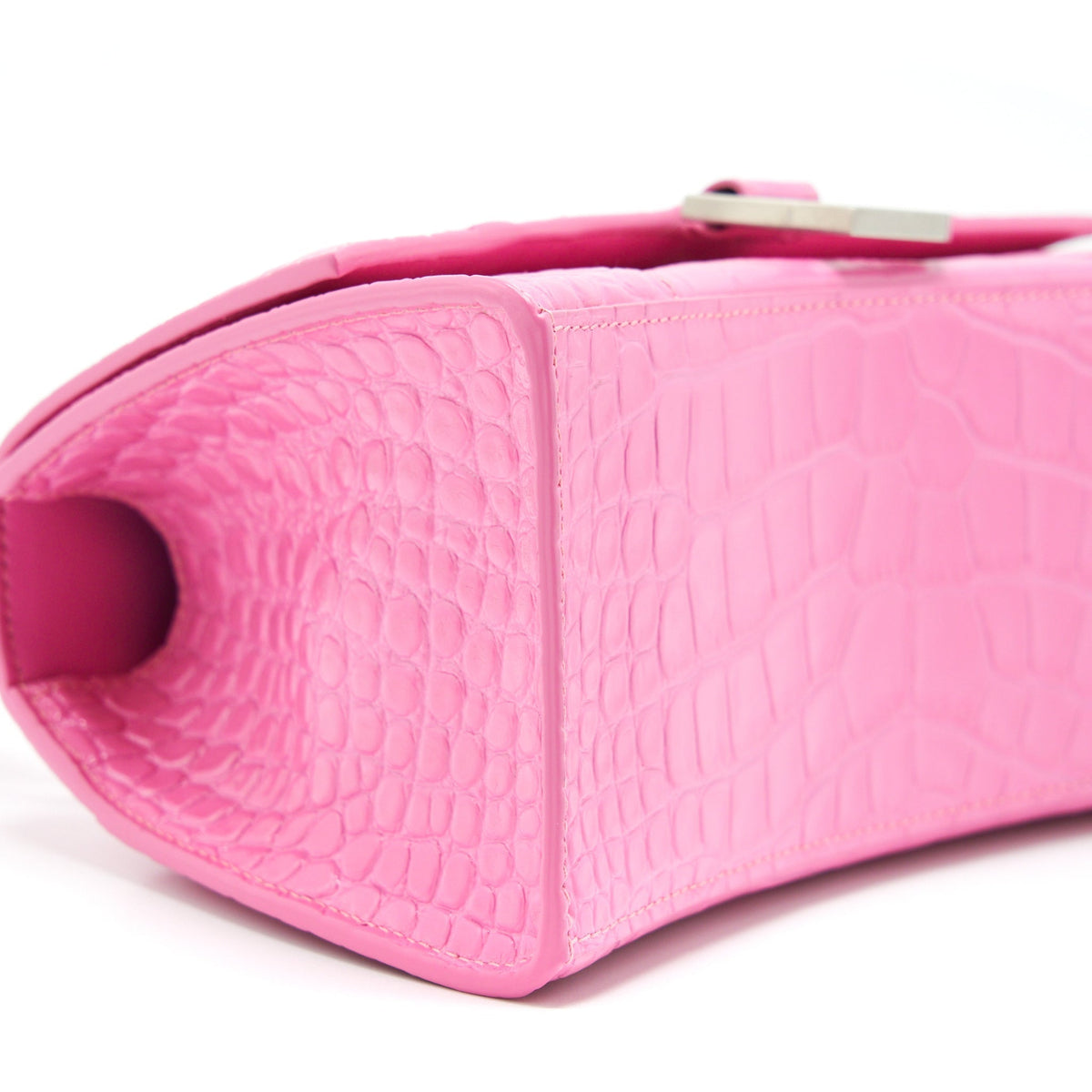 Balenciaga Hourglass Croc Embossed Pink SHW | Designer Top Handle Bag