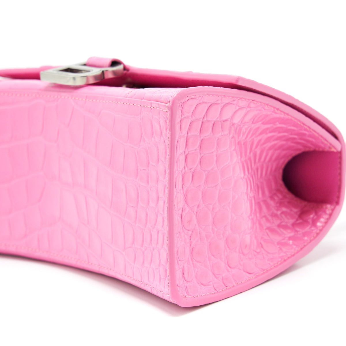 Balenciaga Hourglass Croc Embossed Pink SHW | Designer Top Handle Bag