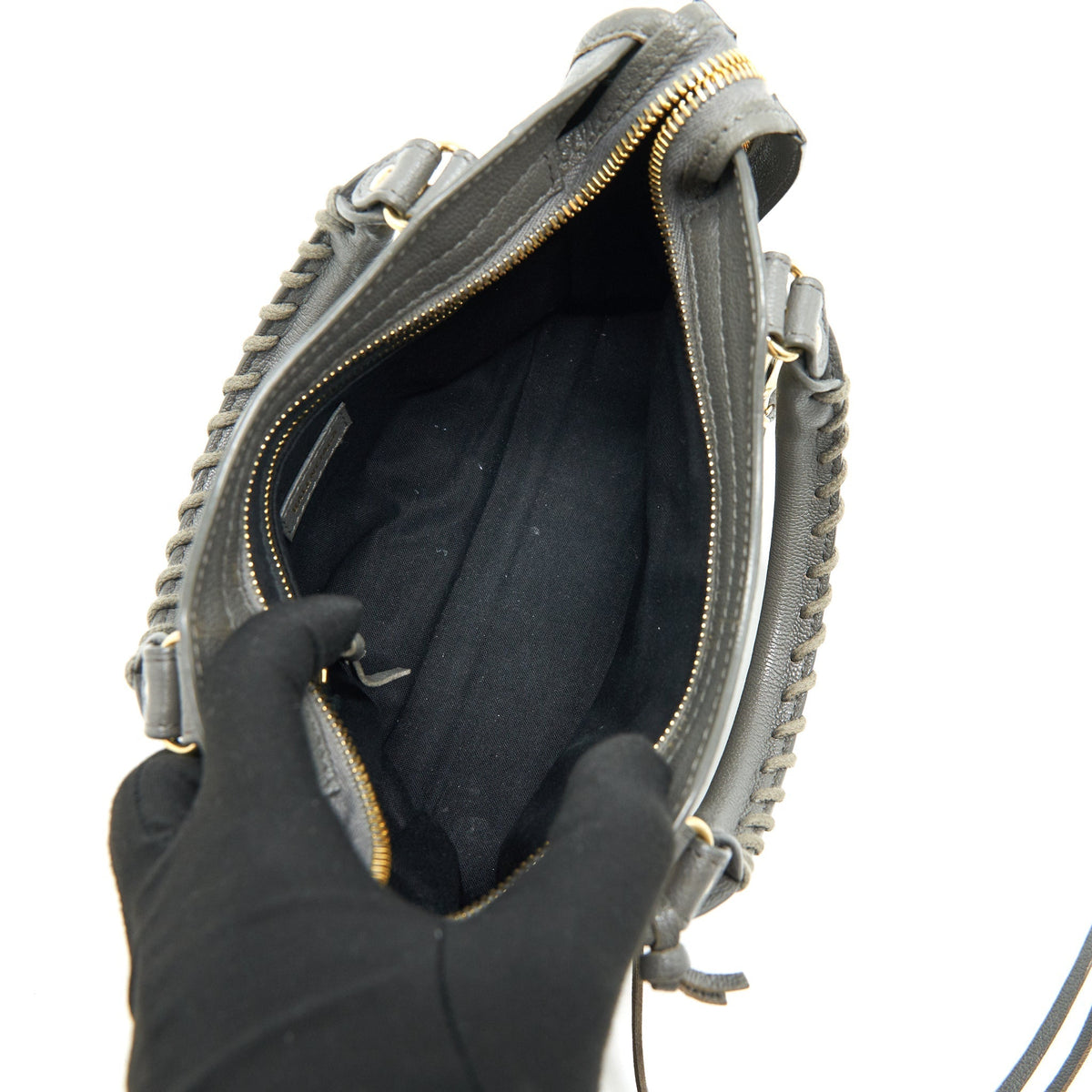 Side view of Balenciaga handbag Grey premium designer bag