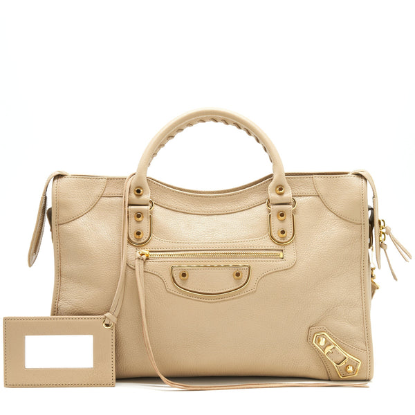 Balenciaga Medium Metallic edge City Bag beige LGHW — Designer Leather Handbag
