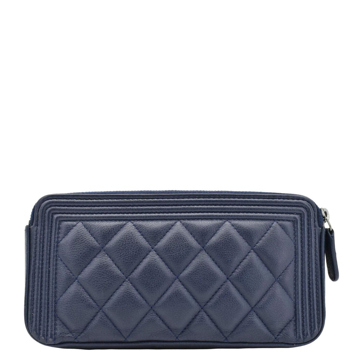 Chanel Wallets? Chanel Boy Double Zip Wallet on Chain Leather Crossbody Bag Navy Blue Compact Luxury Card Wallet