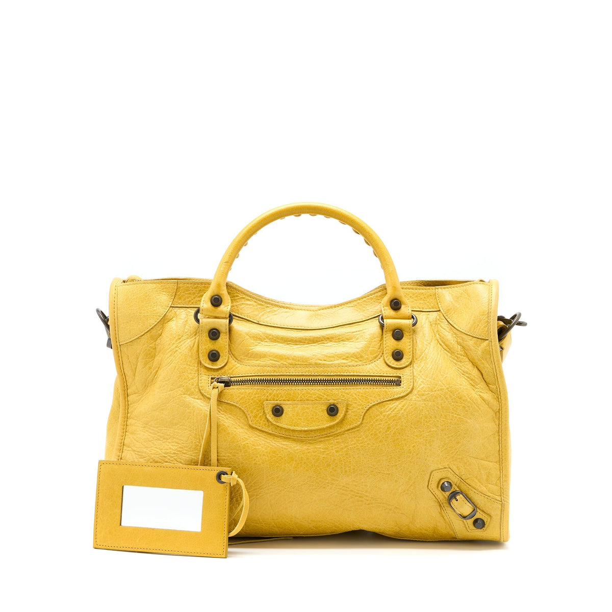 Balenciaga Classic City Bag Lambskin Yellow with Black Hardware — Designer Leather Handbag