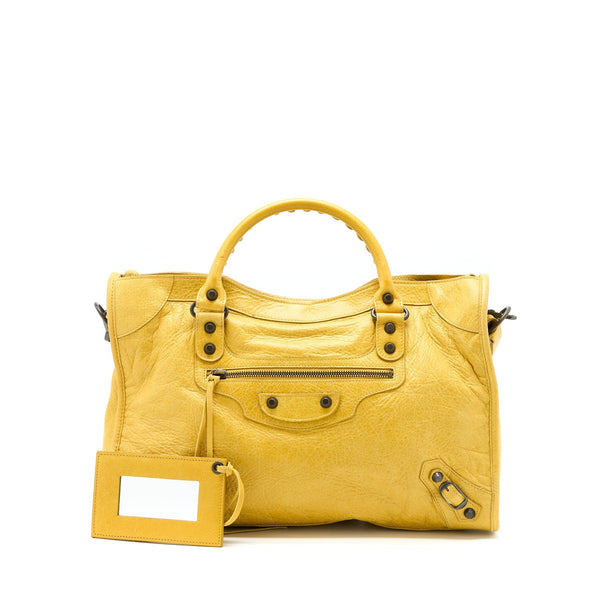 Balenciaga Classic City Bag Lambskin Yellow with Black Hardware — Designer Leather Handbag