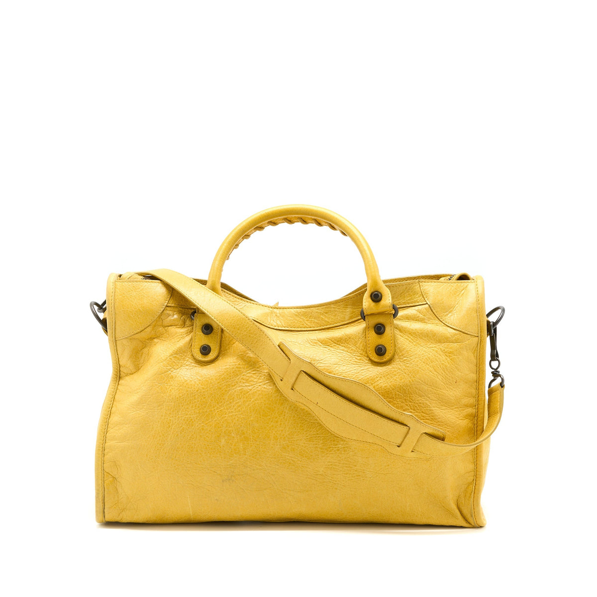 Balenciaga Classic City Bag Lambskin Yellow with Black Hardware — Designer Leather Handbag