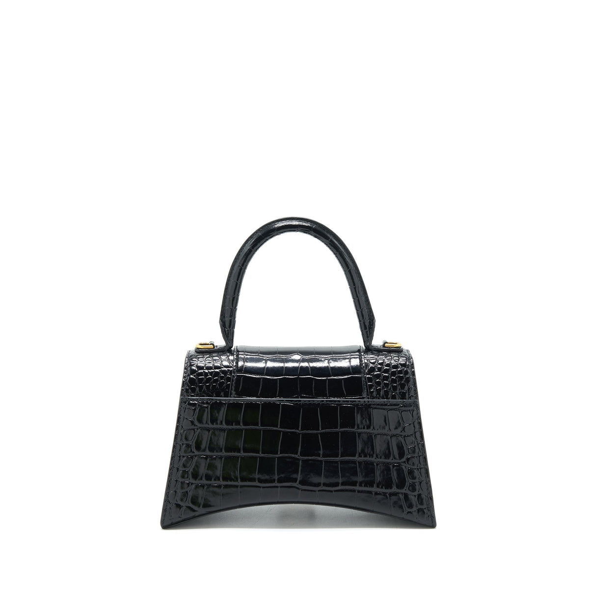 Balenciaga Hourglass S Croc Embossed leather handbag Black GHW | Designer Top Handle Bag