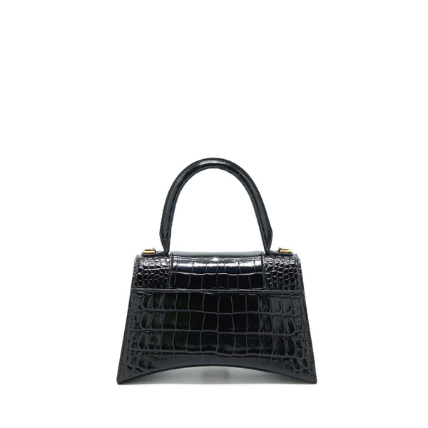 Balenciaga Hourglass S Croc Embossed leather handbag Black GHW | Designer Top Handle Bag