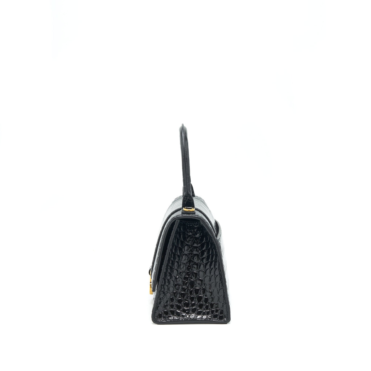 Balenciaga Hourglass S Croc Embossed leather handbag Black GHW | Designer Top Handle Bag