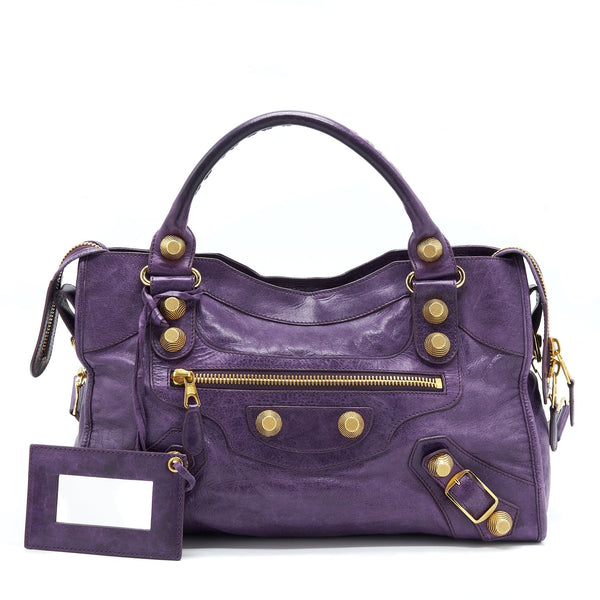Balenciaga Giant City Bag Purple GHW — Designer Leather Handbag