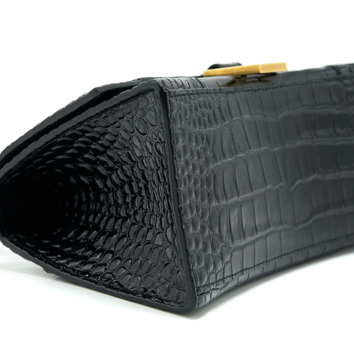 Balenciaga Hourglass S Croc Embossed leather handbag Black GHW | Designer Top Handle Bag