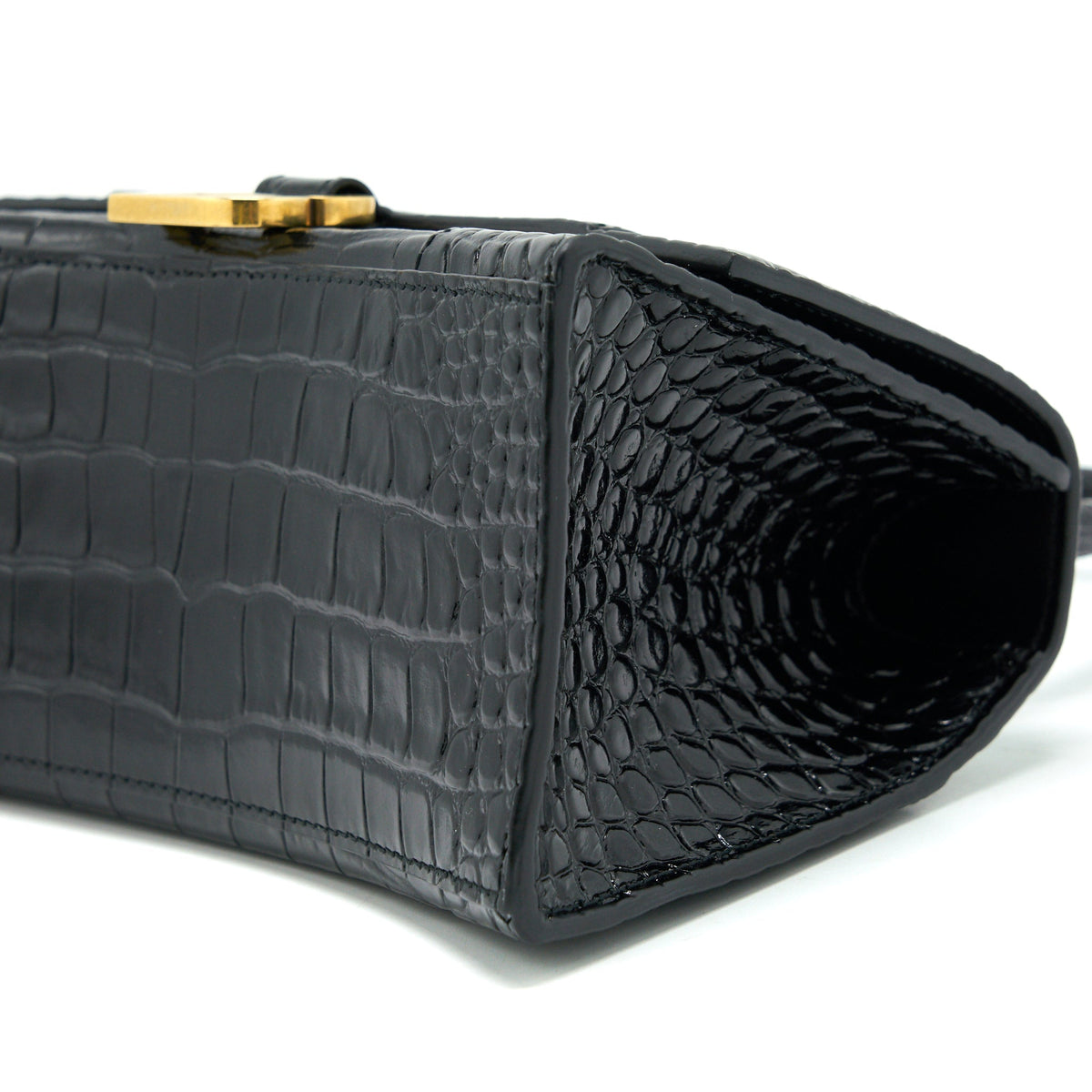 Balenciaga Hourglass S Croc Embossed leather handbag Black GHW | Designer Top Handle Bag