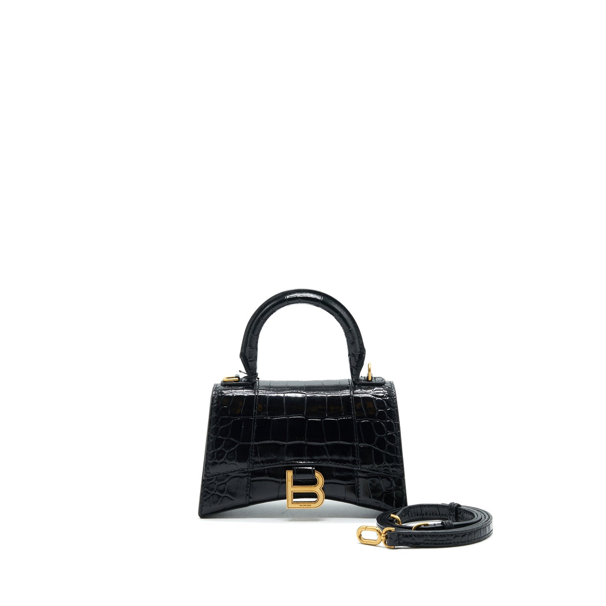 Balenciaga Hourglass XS Embossed calfksin black GHW | Designer Top Handle Bag
