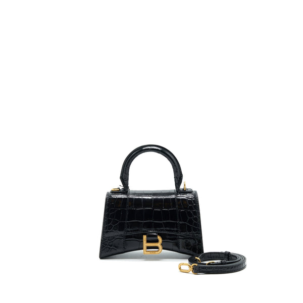 Balenciaga Hourglass XS Embossed calfksin black GHW | Designer Top Handle Bag