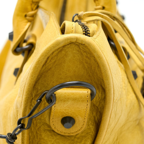 Balenciaga Classic City Bag Lambskin Yellow with Black Hardware — Designer Leather Handbag