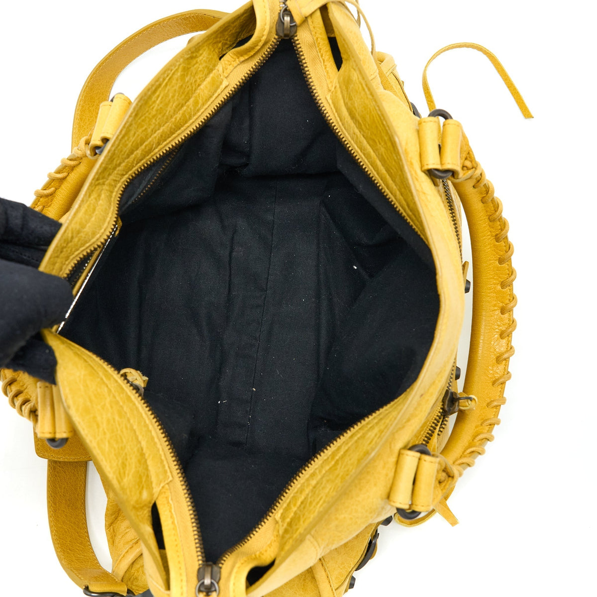 Balenciaga Classic City Bag Lambskin Yellow with Black Hardware — Designer Leather Handbag