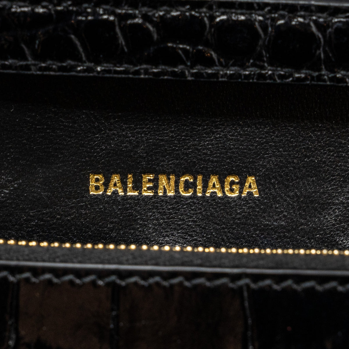 Balenciaga Hourglass Wallet On Chain Croc Embossed Calfskin Black GHW — Designer Chain Bag