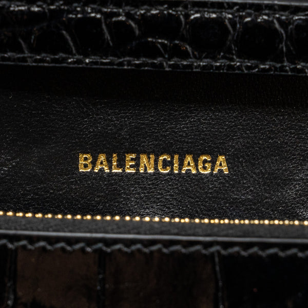 Balenciaga Hourglass Wallet On Chain Croc Embossed Calfskin Black GHW — Designer Chain Bag