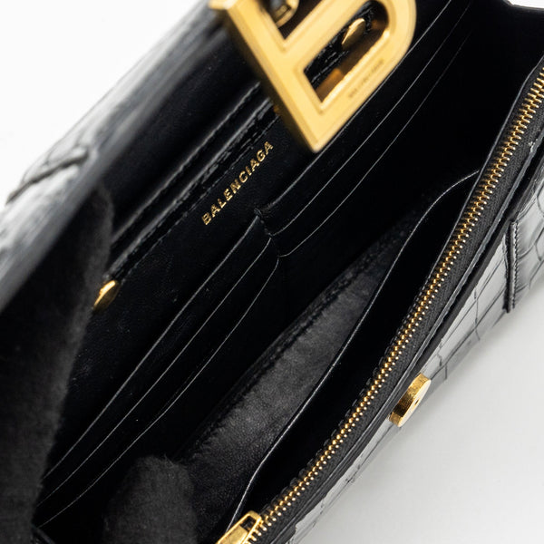 Balenciaga Hourglass Wallet On Chain Croc Embossed Calfskin Black GHW — Designer Chain Bag