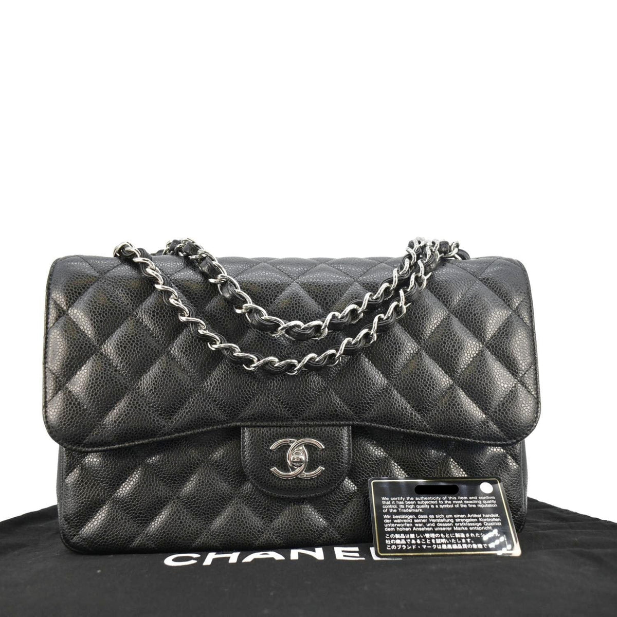Chanel Bags? Chanel Jumbo Classic Double Flap Quilted Caviar Leather Shoulder Bag Black Luxury Designer Leather Handbag